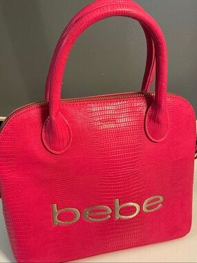 Bebe Vibrant Pink Satchel with Gold Logo